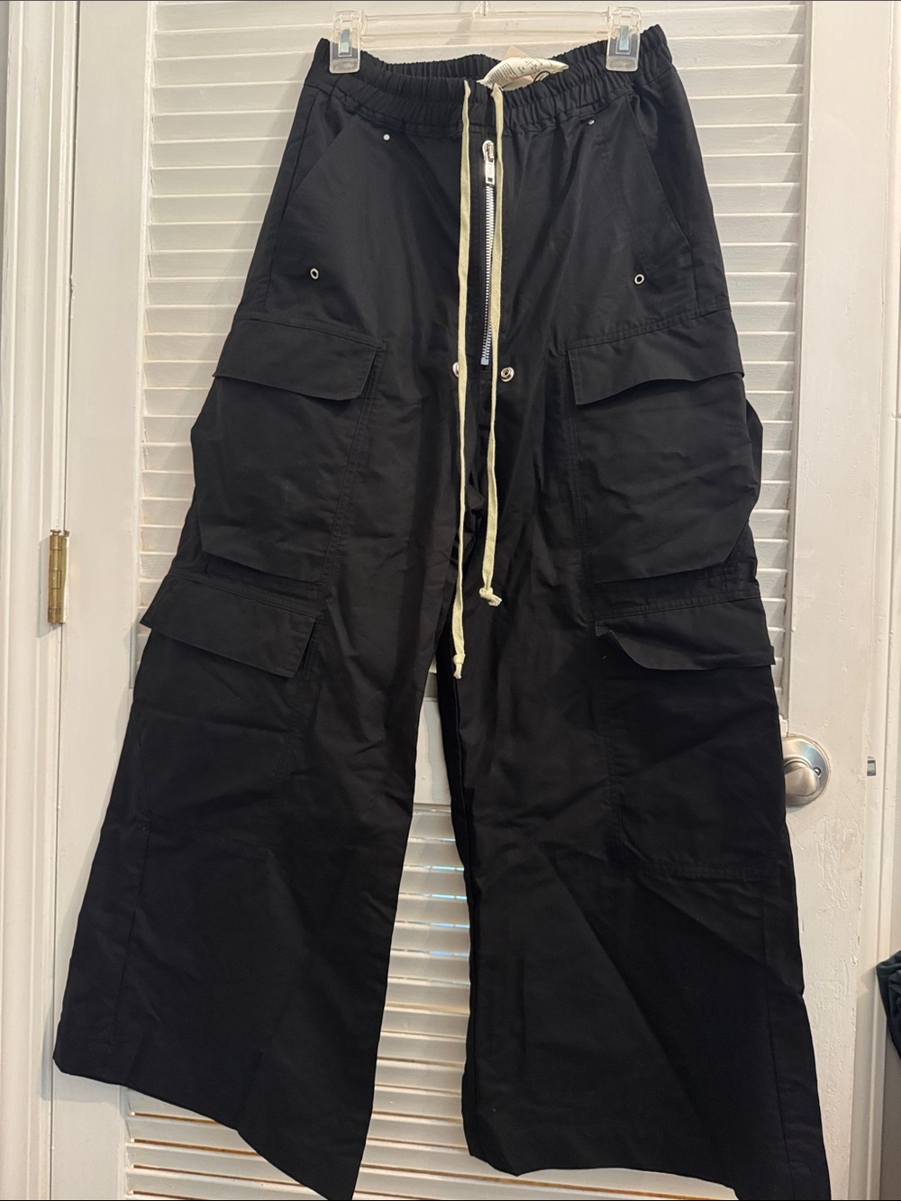 Rick Owens Black Wide-Leg Cargo Pants with Drawstring